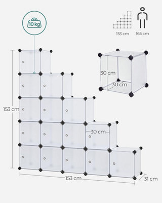 16-Cube DIY Storage Rack, Stackable Closet Shelving Unit, PP Plastic ...