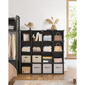 16-Cube Storage Unit, Shoe Rack, DIY Shelving System, Stackable Cubes, PP Plastic Shelf, Wardrobe, Closet Divider, for Bedroom