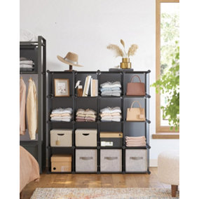 16-Cube Storage Unit, Shoe Rack, DIY Shelving System, Stackable Cubes, PP Plastic Shelf, Wardrobe, Closet Divider