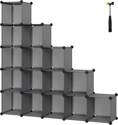 16-Cube Storage Unit, Shoe Rack, DIY Shelving System, Stackable Cubes, PP Plastic Shelf, Wardrobe, Closet Divider