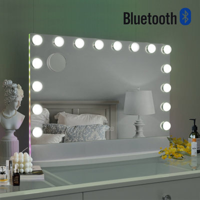 16 Dimmable LED Wireless Speaker Hollywood Vanity Mirror with LED Ambient Light Strip 80x58cm MT008058PRO