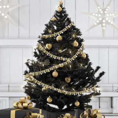 Jack Be Quick Christmas Sweater Gold Bead Sequin Trees Size L Black