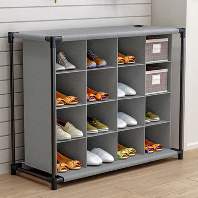 16 Grids Grey Shoe Storage Cabinet Cube Shoe Organizer Display Shelf