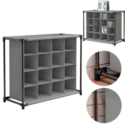 16 Grids Grey Shoe Storage Cabinet Cube Shoe Organizer Display Shelf