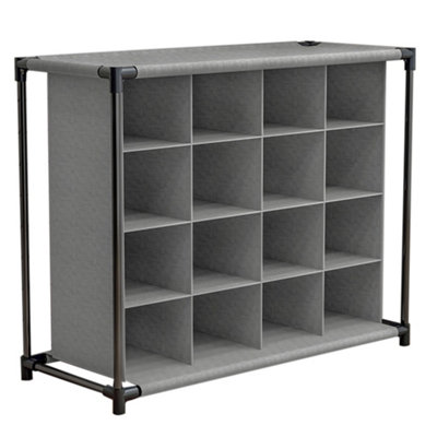 16 Grids Grey Shoe Storage Cabinet Cube Shoe Organizer Display Shelf