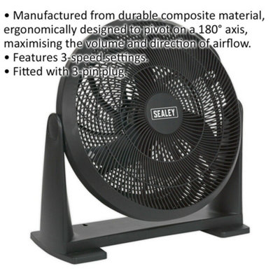 16 Inch Composite Desk or Floor Standing Fan - 3 Speed Settings - 3-Pin ...