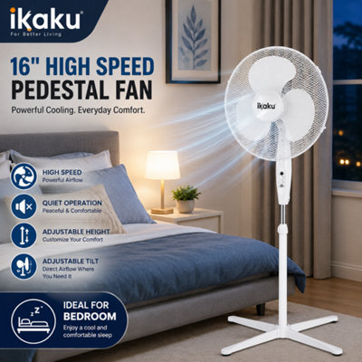 16 Inch Oscillating Pedestal Fan 3 Speed 45W Quiet Cooling Adjustable ...