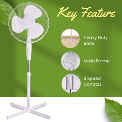 16 Inch Pedestal Fan Quiet Oscillating Standing Fan with 3 Speed ...
