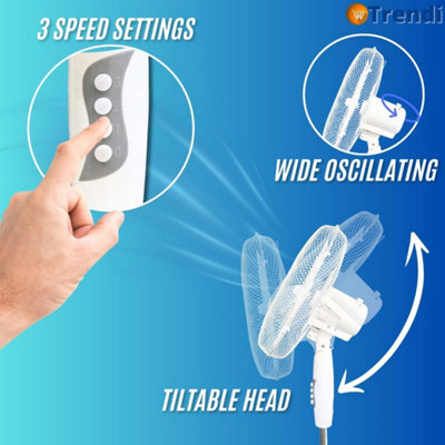 16 Inch Pedestal Fan Quiet Oscillating Standing Fan with 3 Speed ...