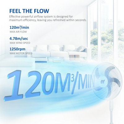 16 Inch Pedestal Fan With Remote Control Timer - White