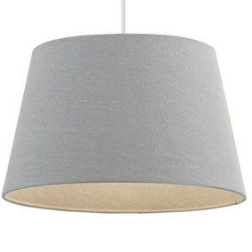 16" Inch Round Tapered Drum Lamp Shade Grey Linen Fabric Cover Simple Elegant