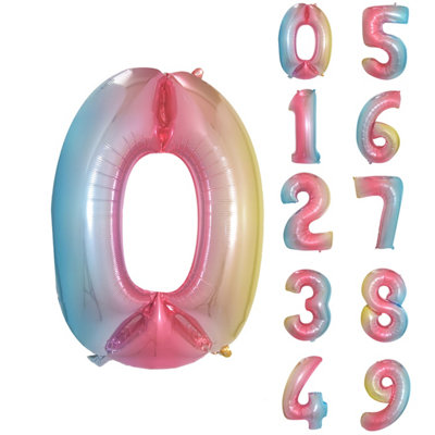 16 Inch Self-Inflating Foil Balloons 0 Number Balloons for Birthdays Wedding Anniversaries, Rainbow