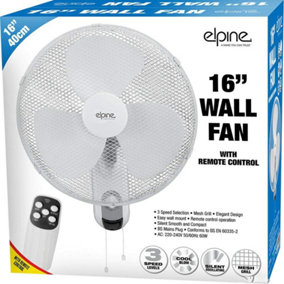 16 Inch Wall Mounted Fan Oscillating Mesh Grill With Remote 3 Speed Air Cool Timer