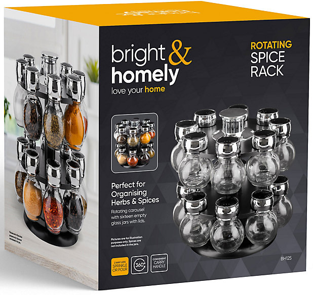 16 Jar Revolving Spice Rack with Glass Bottles