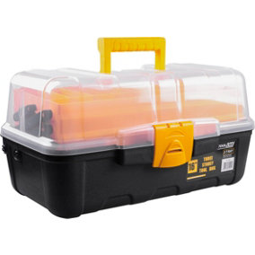 16" Large Plastic Tool DIY Craft Box Chest Cantilever Storage Box  with 3 Storey Trays