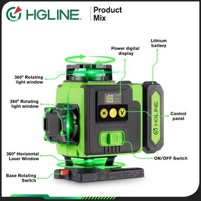 Elikliv 4D 360° Laser Level – 16 Linien, Selbstnivellierend, Innen & Außen, Grüner Laser