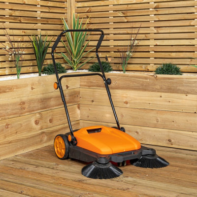 16 Litre Indoor Outdoor Twin Brush Garden Patio Floor Sweeper