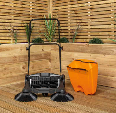 16 Litre Indoor Outdoor Twin Brush Garden Patio Floor Sweeper