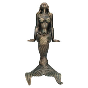 16" Mermaid Cast Iron Statue Figure Ornament Garden Water Pond Shelf Sitting