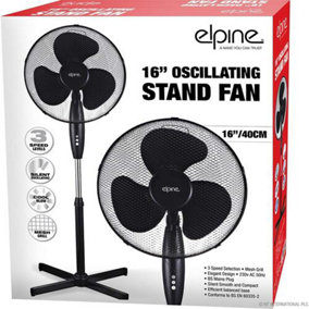 16" Oscillating Stand Fan Indoor Home Plug 3 Speed Levels Grill Summer Black