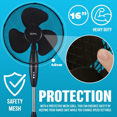 16" Oscillating Stand Fan Indoor Home Plug 3 Speed Levels Grill Summer Black - 5