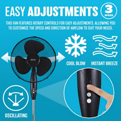 16" Oscillating Stand Fan Indoor Home Plug 3 Speed Levels Grill Summer Black - 6