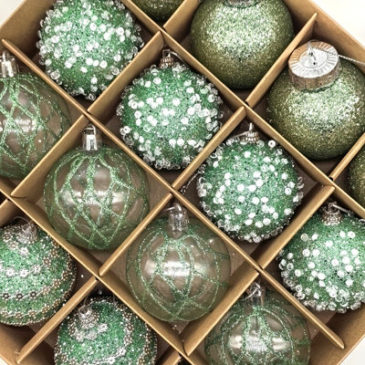 16 Pack Decorative Christmas baubles, 6 cm, green, for Christmas tree ...