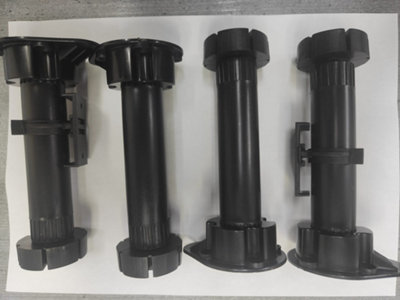 16 PACK Kitchen/ Bedroom Cabinet Legs 138mm - 174mm Height, Black Adjustable. Complete with base plates and screws