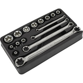 16 PACK TRX Star Socket & Spanner Set - 3/8" Square Drive Chrome Vanadium Steel