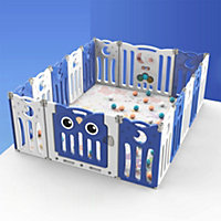 16 Panel Blue Foldable Baby Kid Playpen Safety Gate Play Yard Home Activity Center W 1790mm x D 1430mm x H 630mm