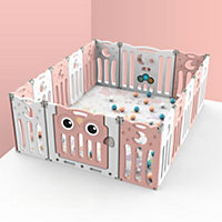 16 Panel Pink Foldable Baby Kid Playpen Safety Gate Play Yard Home Activity Center W 1430mm x H 1790mm x H 630mm