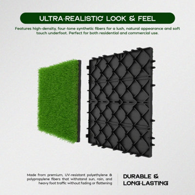 16 Pcs Artificial Grass Interlocking Deck Tiles, 30cm x 30cm Click Lock ...