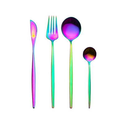 16 Piece - 4 Settings Premium Modern Cutlery Set Finest Quality Polished  Stainless Steel - Rainbow