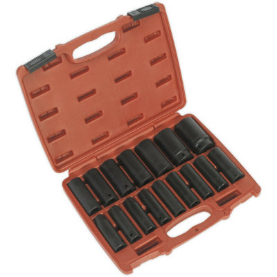 16 Piece Deep Impact Socket Set - 1/2 Inch Drive - Durable and Corrosion Resistant