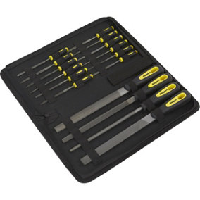 16 Piece Engineers & Needle File Set - Second Cut - Soft Grip Handles - Case