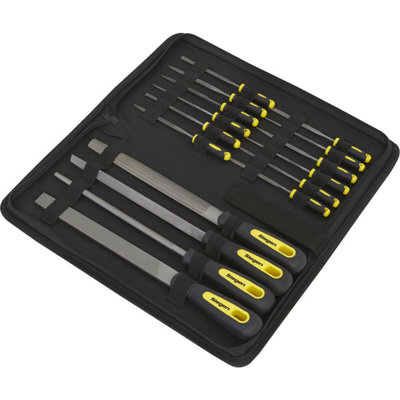 16 Piece Engineers & Needle File Set - Second Cut - Soft Grip Handles - Case