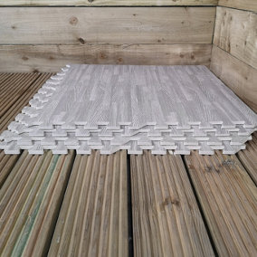16 Piece Grey Wood Effect EVA Foam Floor Protective Mats 60x60cm Each Set Gyms, Garages, Camping, Covers 5.76 sqm (62 sq ft)