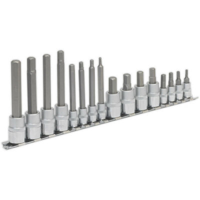 16-Piece Hex Socket Bit Set for Precision Work with 1/4" and 3/8" Drives