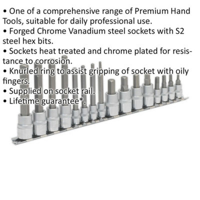 16-Piece Hex Socket Bit Set for Precision Work with 1/4" and 3/8" Drives
