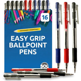 16 Retractable Ballpoint Pens Set - 4 Red, 4 Blue and 8 Biro Pens Black Ink - Biros Multipack Black & Biro Pen Coloured Pens