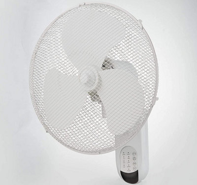 16 Wall Mounted Oscillating Fan with 3 Speed Settings, Remote Control & Timer 40W Quiet Cooling Fan for Home & Office (White)