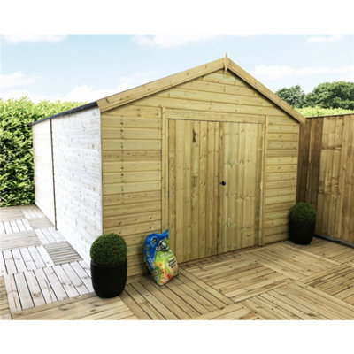 16 x 13 WINDOWLESS T&G Apex Wooden Workshop / Garden Shed + Double Doors (16' x 13' / 16ft x 13ft) (16x13)