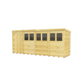 16 x 5 Feet Pent Shed - Single Door With Windows - Wood - L147 x W474 x H201 cm