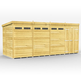 16 x 7 Feet Pent Security Shed - Double Door - Wood - L214 x W474 x H201 cm