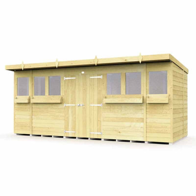 16 x 7 Feet Pent Summer Shed - Wood - L214 x W474 x H201 cm