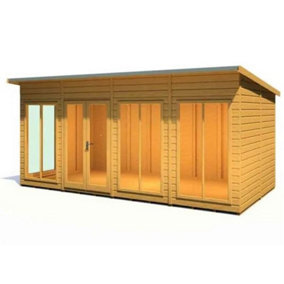 16 x 8 (4.87m x 2.46m) - Pent Wooden Summerhouse - Double Doors + Side Windows - 12mm T&G Walls - Floor - Roof