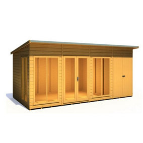 16 x 8 (4.87m x 2.46m) - Pent Wooden Summerhouse - Double Doors + Side Windows - Side Shed - 12mm T&G Walls - Floor - Roof