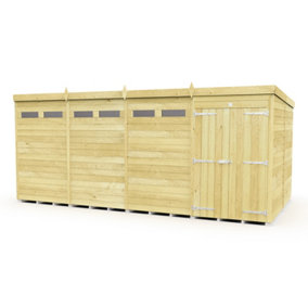 16 x 8 Feet Pent Security Shed - Double Door - Wood - L231 x W474 x H201 cm