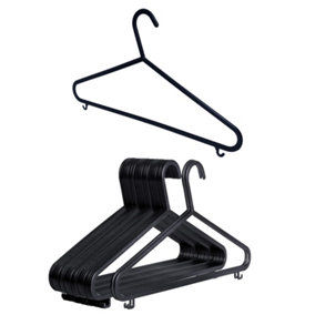 16 x Black Plastic Space Saving Clothing Garment Hangers With Trouser Bar & Clips For Wardrobes