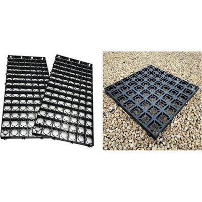 16 x Strong Black Paving Plastic Interlocking Turf, Lawn, Path & Gravel Protecting Drainage Mats